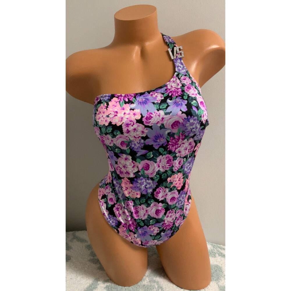 NWD Victoria's Secret One-Piece Swimsuit Floral Bling Logo sz Small